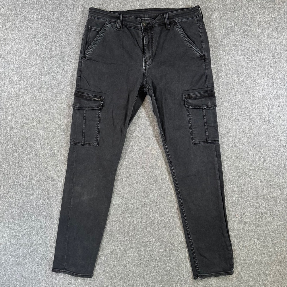 Buffalo David Bitton Cargo Joe Pants Mens 34x31 Black Slim Fit Utility Trousers